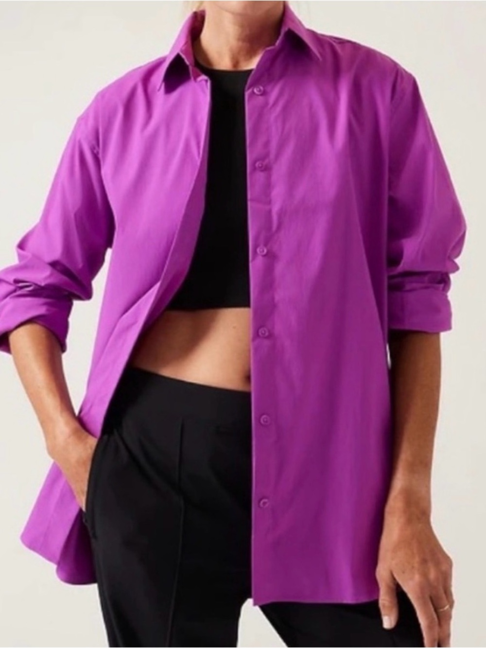 Athleta Oversized Poplin Top in Jazzy Purple Button-Up Shirt Medium